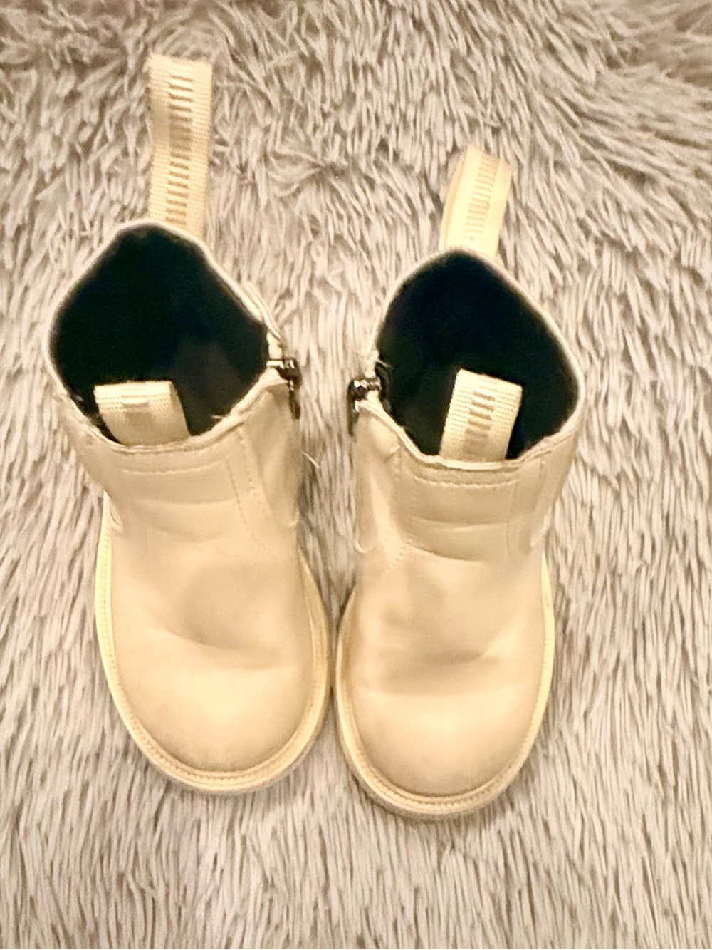 Kids Cream Ankle Boots - Classic Pull-Tab Design